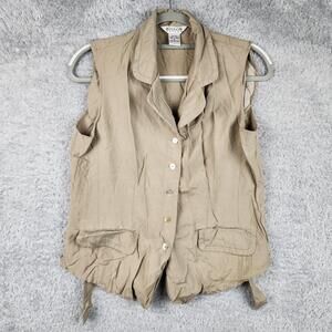 Vintage Allison Taylor Button Up Shirt Womens Medium Beige Silk Vest Safari 90s